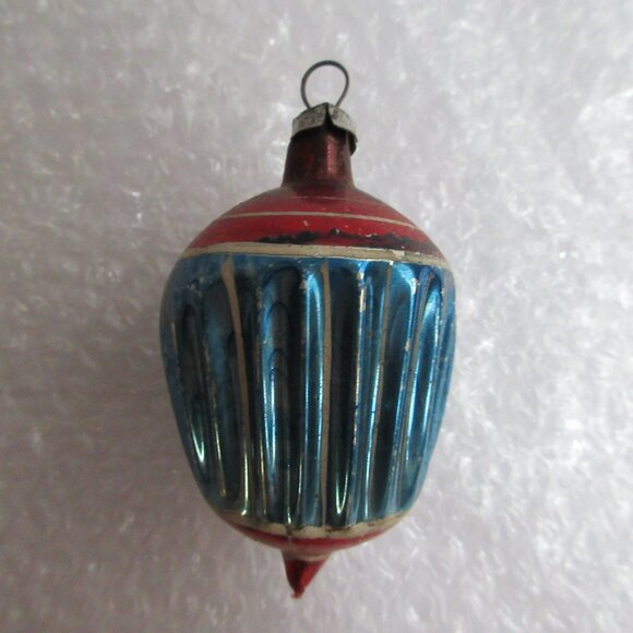 2 Shiny Brite Striped Glass Barrel Chirstmas Ornaments & 1 Fluted teardrop Vtg - Picture 12 of 16